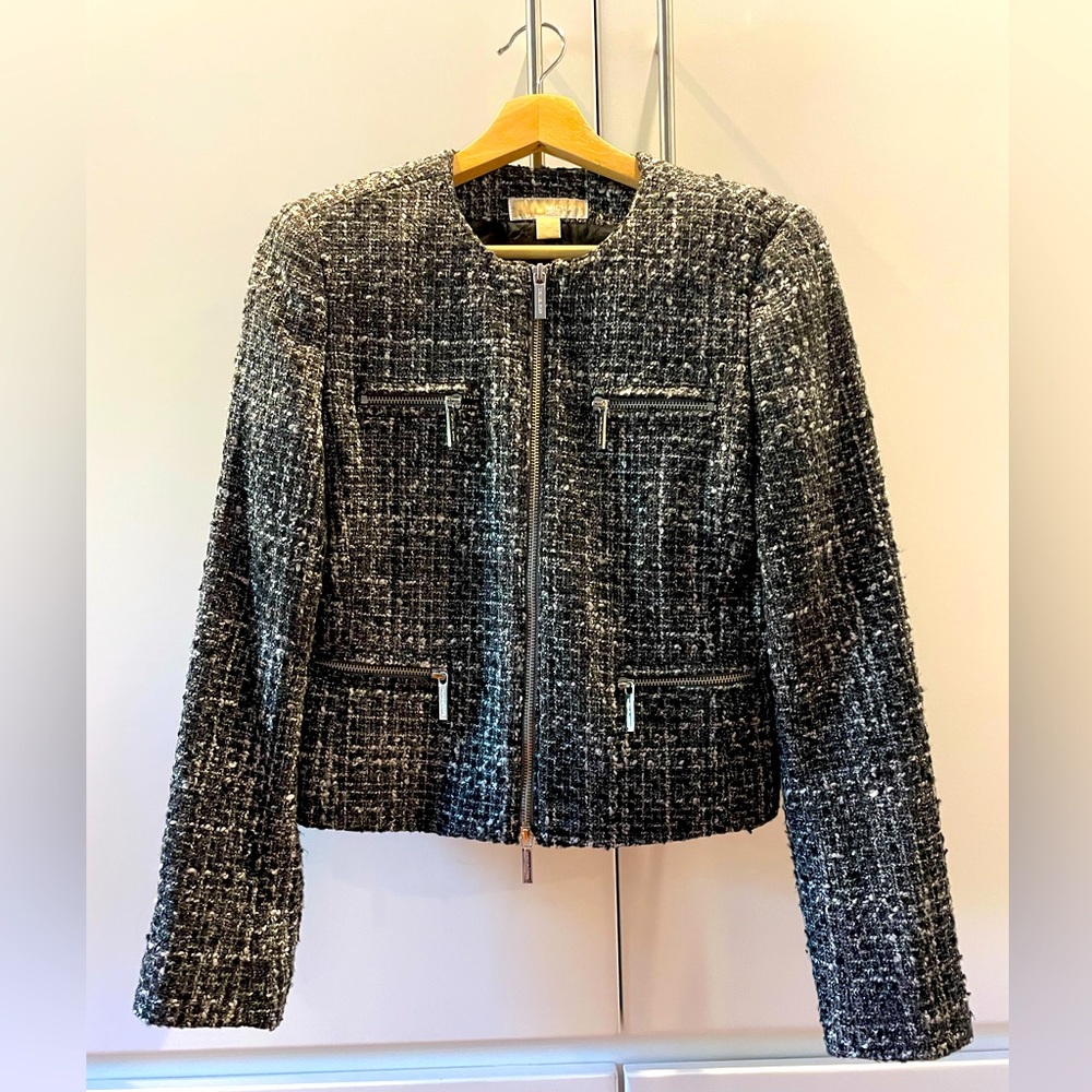 Michael Kors Black, Gray and Silver Tweed Blazer